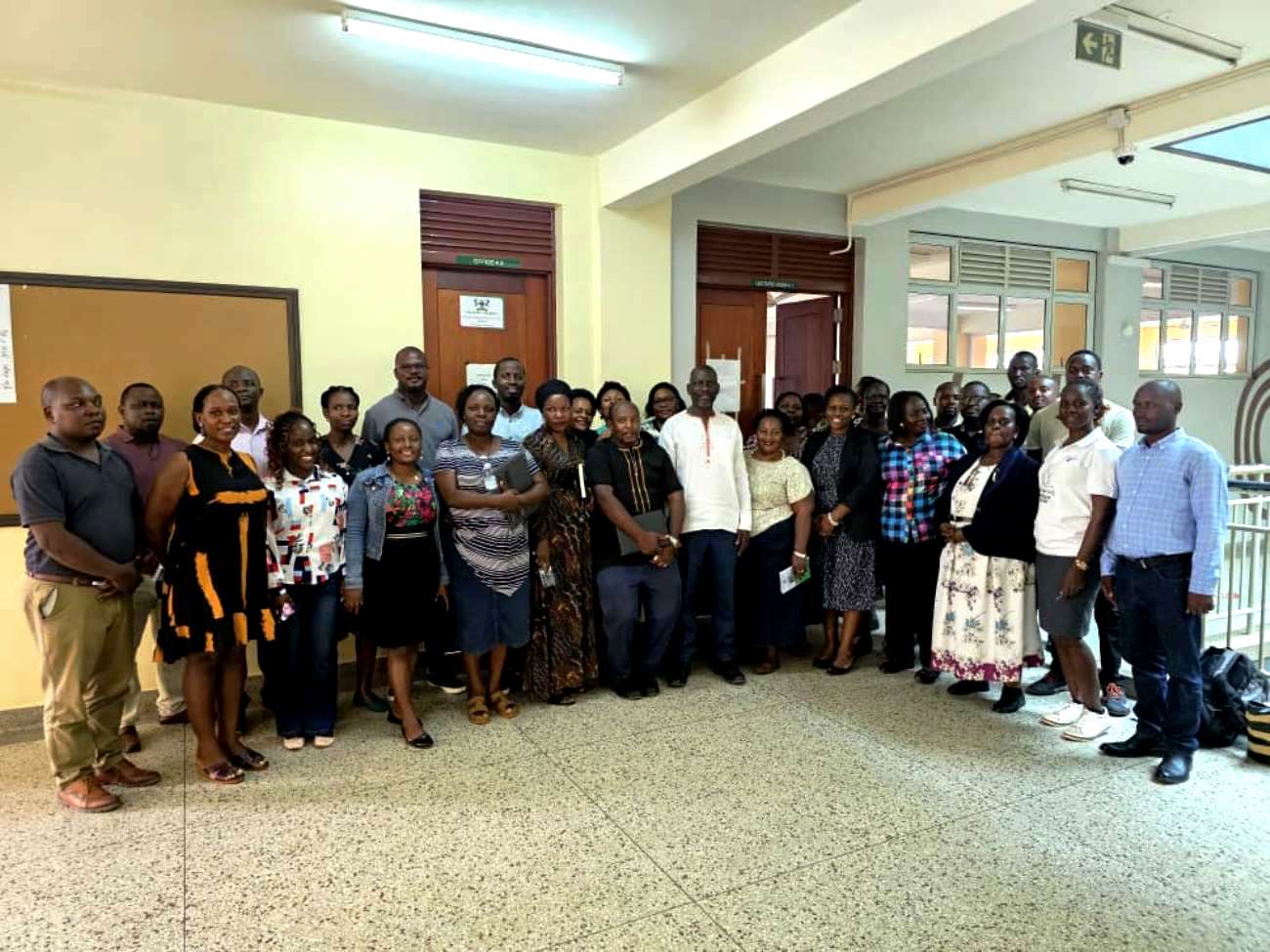 Participants pose for a group photo after the training on 10th April 2026. Intensive, hands-on training in the Research Information Management System (RIMS) by the Directorate of Graduate Training (DGT) and Directorate for ICT Support (DICTS) for College Registrars and Senior IT Technicians, 10th April 2026, Lecture Room 4.1 Computer Lab, Yusuf Lule Central Teaching Facility, Makerere University, Kampala Uganda, East Africa.
