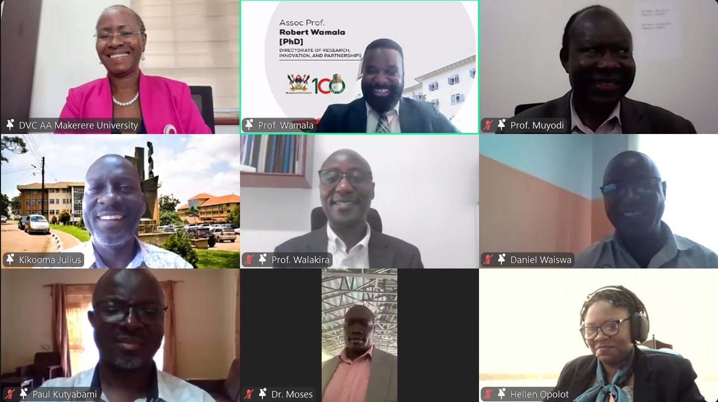A screenshot of some of the speakers at the high-level webinar. A high-level webinar hosted by the Directorate of Research, Innovations and Partnerships in collaboration with the Directorate of Graduate Training at Makerere University, Kampala Uganda, East Africa reinforces urgent need for early engagement with research ethics, drawing over 500 participants in attendance and close to 980 registrations to discuss ethical approval processes and responsible research conduct, 9th April 2026.