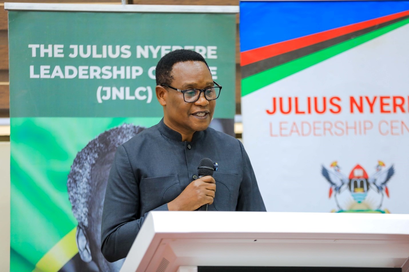 Major General Paul Kisesa Simuli, High Commissioner of the United Republic of Tanzania to Uganda delivering his opening remarks. 2026 Julius Nyerere Leadership Lecture and Youth Conversations at Makerere University. Convened by the Julius Nyerere Leadership Centre (JNLC) in partnership with the Council for the Development of Social Science Research in Africa (CODESRIA), April 13, 2026, Kampala Uganda, East Africa.