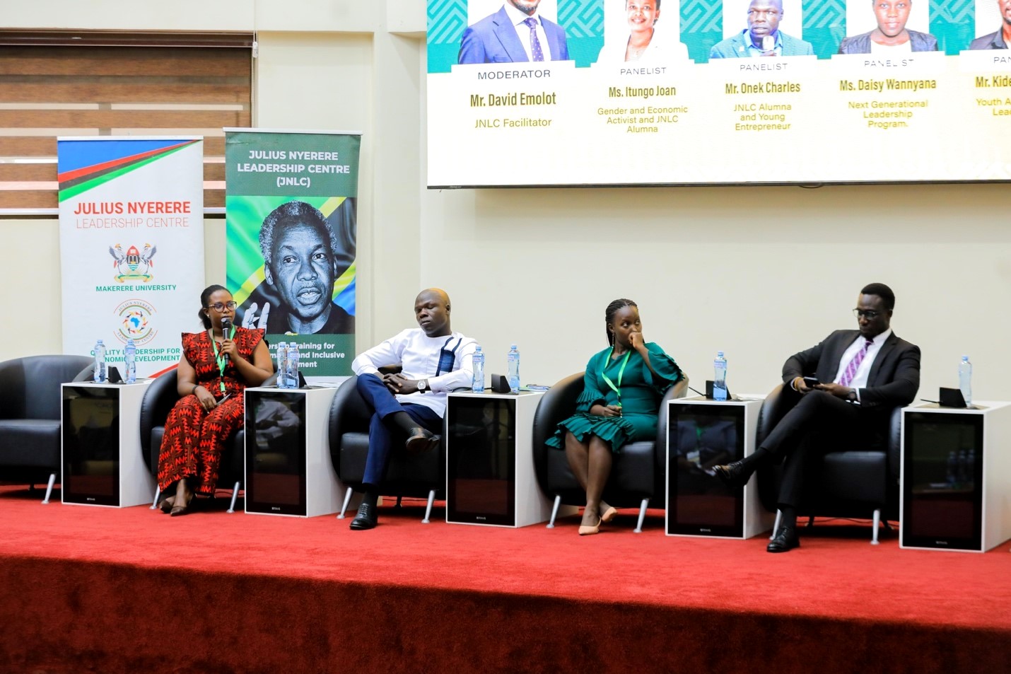 Bringing together diverse perspectives, the #PanelConversation on “Innovating for Impact: #Youth and Mid-Career Leadership in Governance and Development” featured two alumni of the Julius Nyerere Leadership Centre, Ms. Joan Itungo and Mr. Onek Charles, both young entrepreneurs, alongside Ms. Daisy Wannyana from the Next Generation Leadership Programme, and Mr. Kidega Moses, a lawyer and youth leadership advocate. 2026 Julius Nyerere Leadership Lecture and Youth Conversations at Makerere University. Convened by the Julius Nyerere Leadership Centre (JNLC) in partnership with the Council for the Development of Social Science Research in Africa (CODESRIA), April 13, 2026, Kampala Uganda, East Africa.