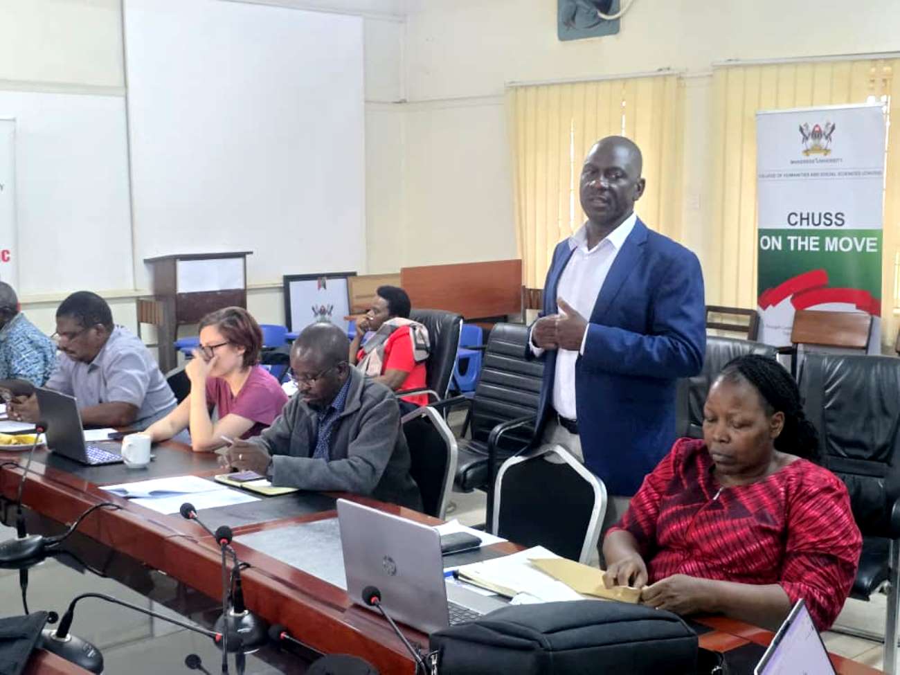 Prof. Kikooma Julius addresses participants at the workshop on 23rd April 2026. Journal Editors’ Workshop organized by Makerere University Press (Mak Press) to discuss publication standards, consistency in journal production, international indexing requirements, governance, and sustainability of academic journals, April 23, 2026, in the Smart Room, College of Humanities and Social Sciences (CHUSS), Kampala Uganda, East Africa.