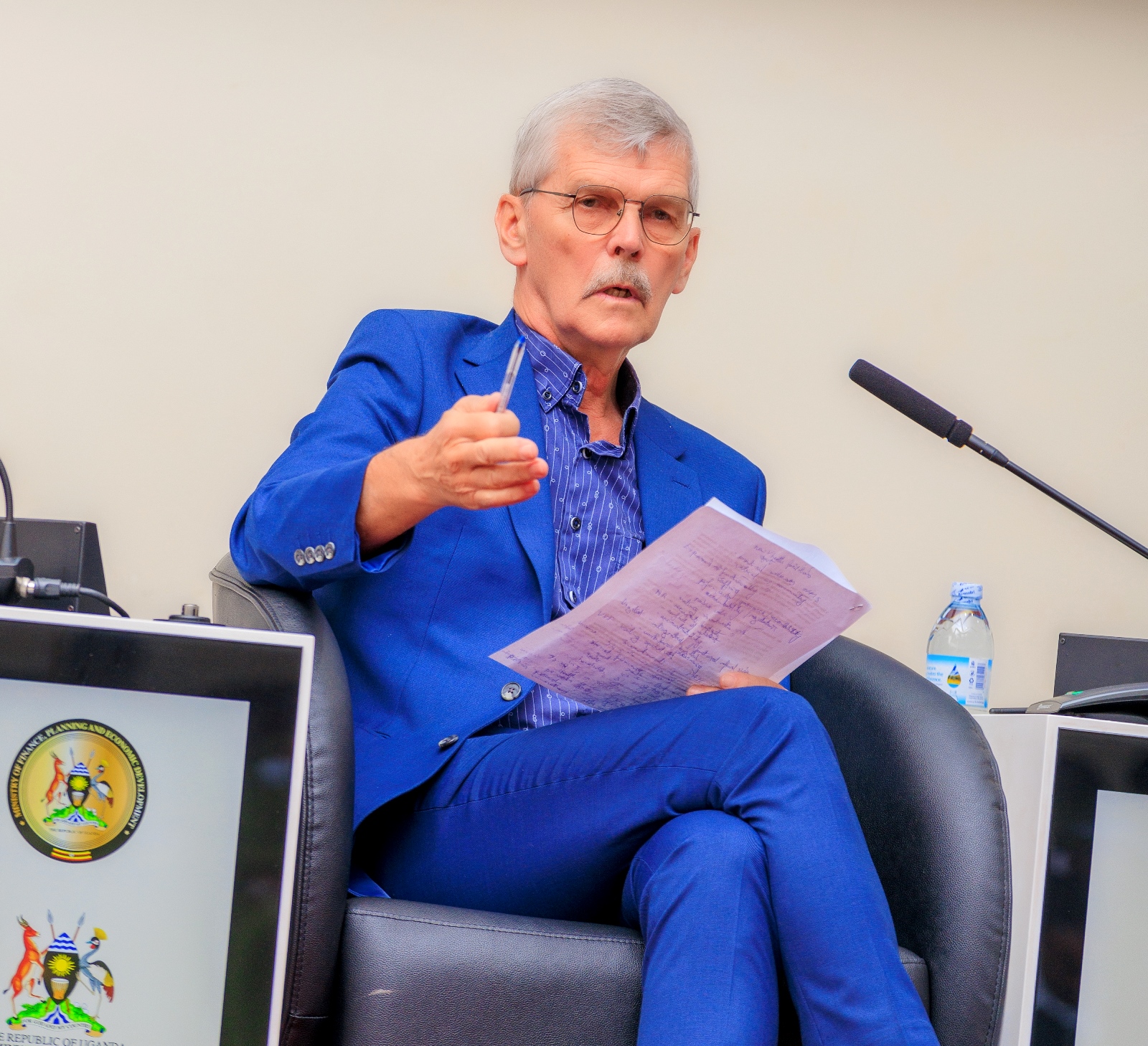 Dr. Ian Clarke, speaks during the panel discussion. Public lecture and high-level dialogue on health financing organised by Makerere University School of Public Health (MakSPH) in collaboration with the Ministry of Health and the Ministry of Finance, Planning, and Economic Development, Keynote: Dr. Ramathan Ggoobi, PSST, Theme “Investing in Health for Uganda’s Future: Delivering Vision 2040 through Smart and Sustainable Health Financing”, 9th April 2026, MakSPH Auditorium, Main Campus, Kampala Uganda, East Africa.