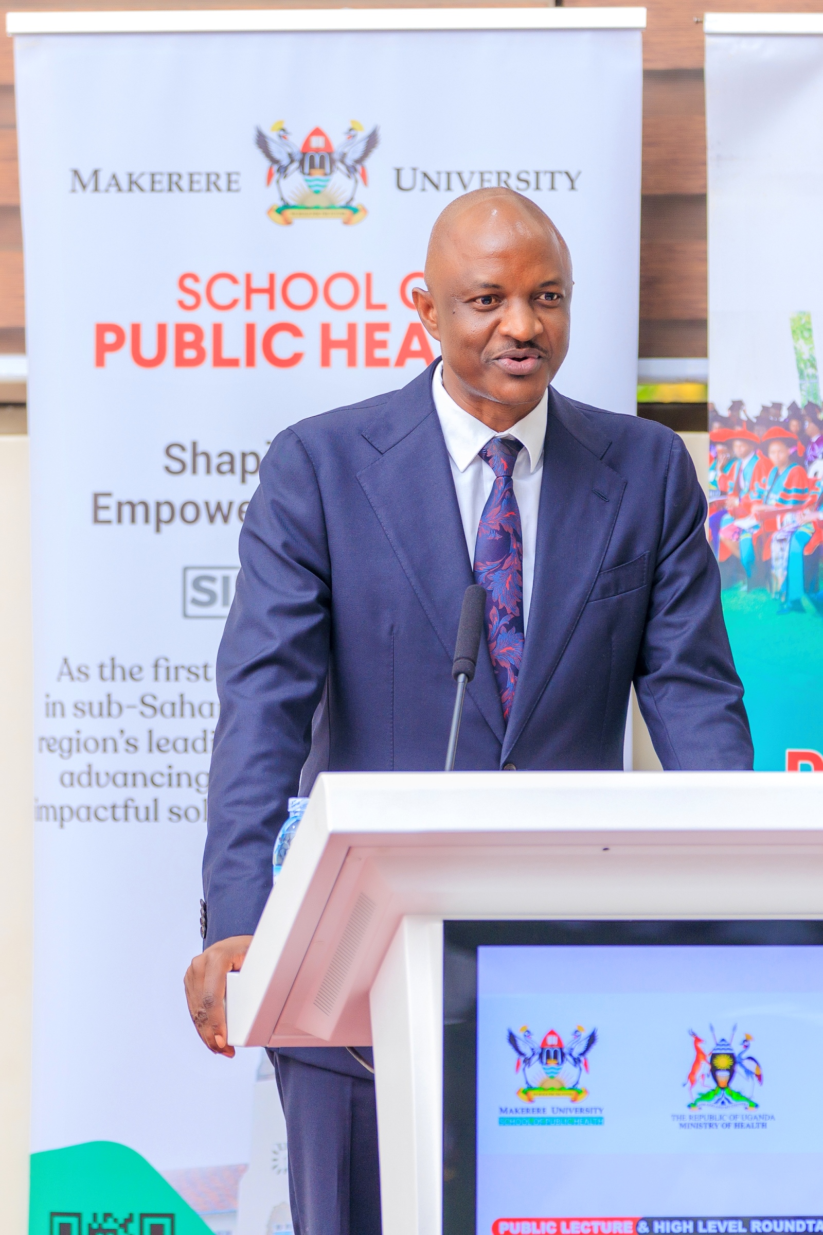 Dr. Ramathan Ggoobi, Permanent Secretary and Secretary to the Treasury, delivers his keynote address on health financing at Makerere University on Thursday. Public lecture and high-level dialogue on health financing organised by Makerere University School of Public Health (MakSPH) in collaboration with the Ministry of Health and the Ministry of Finance, Planning, and Economic Development, Keynote: Dr. Ramathan Ggoobi, PSST, Theme “Investing in Health for Uganda’s Future: Delivering Vision 2040 through Smart and Sustainable Health Financing”, 9th April 2026, MakSPH Auditorium, Main Campus, Kampala Uganda, East Africa.