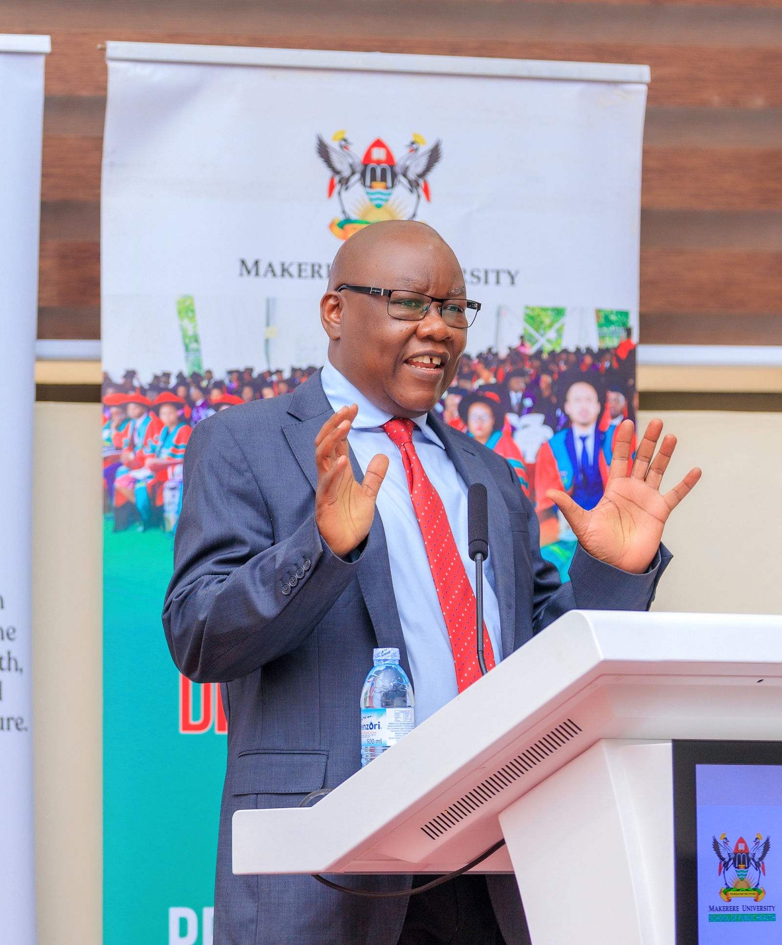 Freddie Ssengooba, a Professor of Health Economics and Health Systems Management, MakSPH. Public lecture and high-level dialogue on health financing organised by Makerere University School of Public Health (MakSPH) in collaboration with the Ministry of Health and the Ministry of Finance, Planning, and Economic Development, Keynote: Dr. Ramathan Ggoobi, PSST, Theme “Investing in Health for Uganda’s Future: Delivering Vision 2040 through Smart and Sustainable Health Financing”, 9th April 2026, MakSPH Auditorium, Main Campus, Kampala Uganda, East Africa.