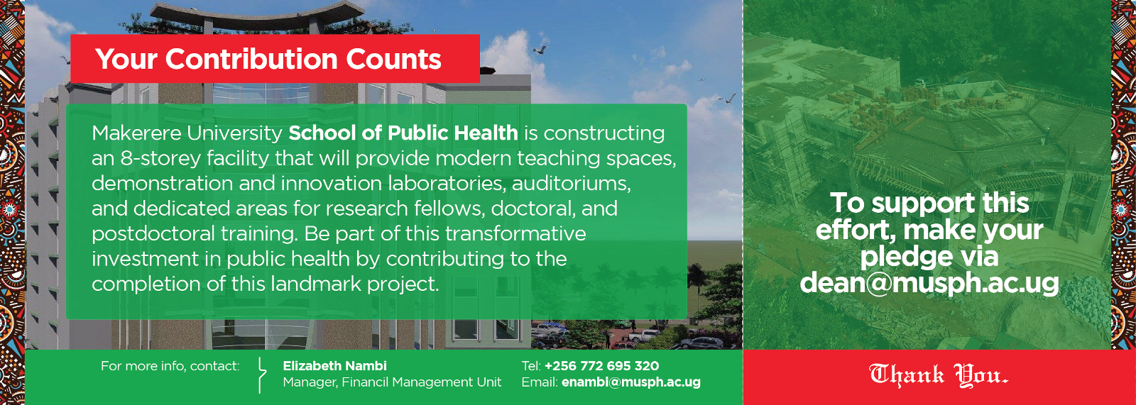 Construction of Phase II of the Makerere University School of Public Health (MakSPH) Complex, Eastern Gate, Main Campus, Kampala Uganda, East Africa.