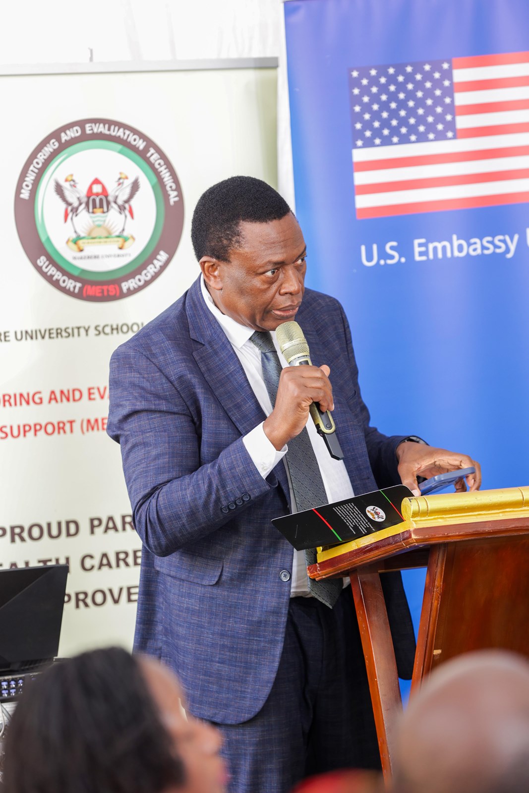 Dr. Charles Olaro, Director General of Health Services delivers his remarks at the ceremony on Tuesday this week. Transition of Uganda’s digital health systems and assets built over 15 years through the Makerere University School of Public Health Monitoring and Evaluation Technical Support (MakSPH-METS) Program with funding from the U.S. Government to the Ministry of Health (MoH), 31st March 2026, MoH Headquarters, Kampala Uganda, East Africa.