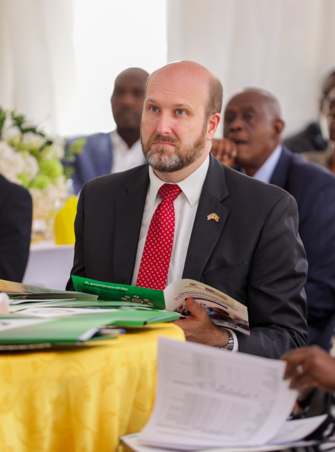 U.S. Ambassador to Uganda, William W. Popp during the handover ceremony. Transition of Uganda’s digital health systems and assets built over 15 years through the Makerere University School of Public Health Monitoring and Evaluation Technical Support (MakSPH-METS) Program with funding from the U.S. Government to the Ministry of Health (MoH), 31st March 2026, MoH Headquarters, Kampala Uganda, East Africa.