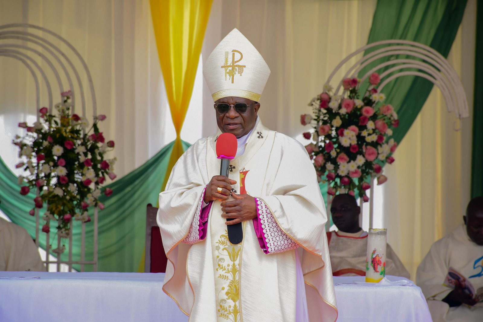His Grace, Paul Ssemogerere. Marking 85 years of St. Augustine Chapel under the theme, “Our hearts are restless until they rest in you, O Lord,” thanksgiving Mass led by His Grace, Paul Ssemogerere, Archbishop of the Roman Catholic Archdiocese of Kampala, and Chief Guest as Vice President H.E. Maj. (Rtd)  Jessica Alupo, April 12, 2026, Freedom Square, Makerere University, Kampala Uganda, East Africa.