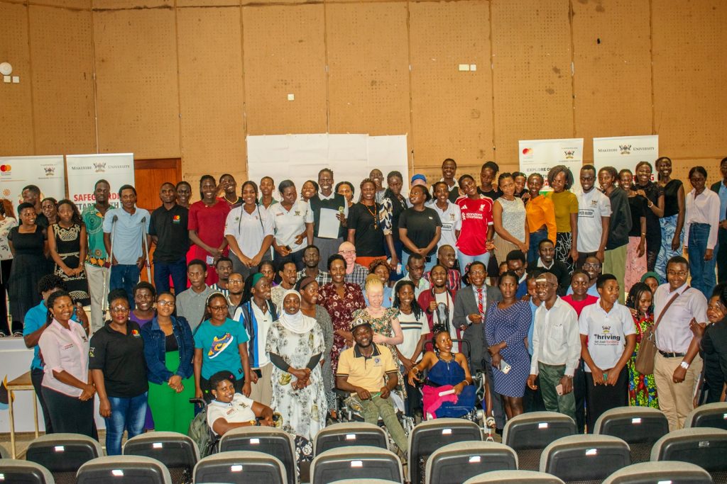 The Academic Registrar-Prof. Buyinza Mukadasi and other officials pose with students for a group photo after the pre-examination mental health workshop on 15th May 2026. Pre-End of Semester Two Examinations 2026/2026 mental health workshop organised by the Mastercard Foundation Scholars Program, 15th May 2026, Yusuf Lule Central Teaching Facility Auditorium, Makerere University, Kampala Uganda, East Africa.