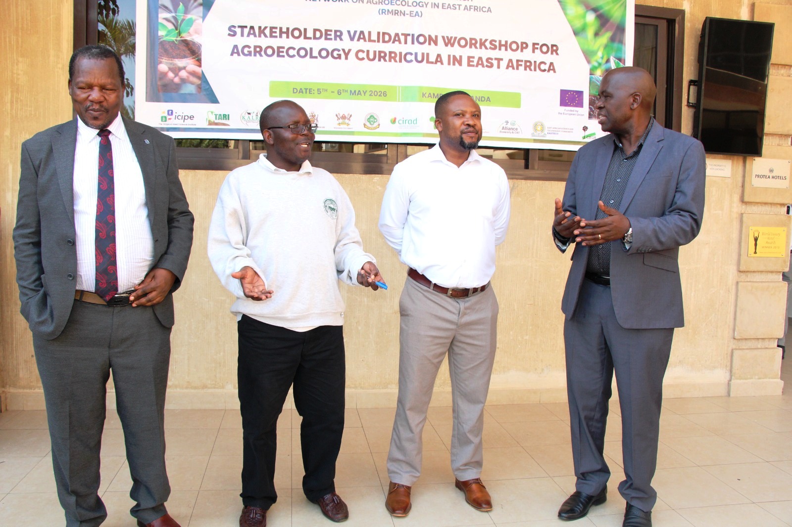Officials at the workshop. Makerere University College of Agricultural and Environmental Sciences (CAES), two-day Stakeholder Validation Workshop for the Agroecology Curriculum in East Africa, 5th and 6th May 2026, at Protea Hotel, Kampala Uganda.