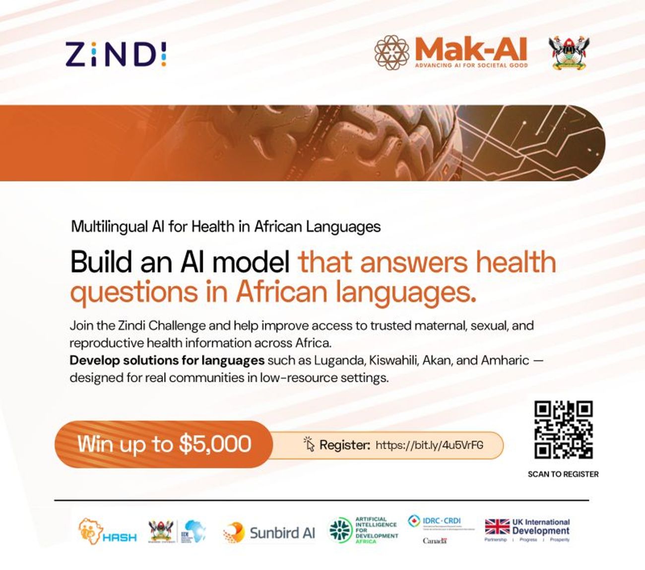 Makerere University Centre for Artificial Intelligence (Mak-AI) Multilingual AI for Health Challenge is now open fully online on Zindi, Deadline: 21st July 2026. College of Computing and Information Sciences (CoCIS), Kampala Uganda, East Africa.