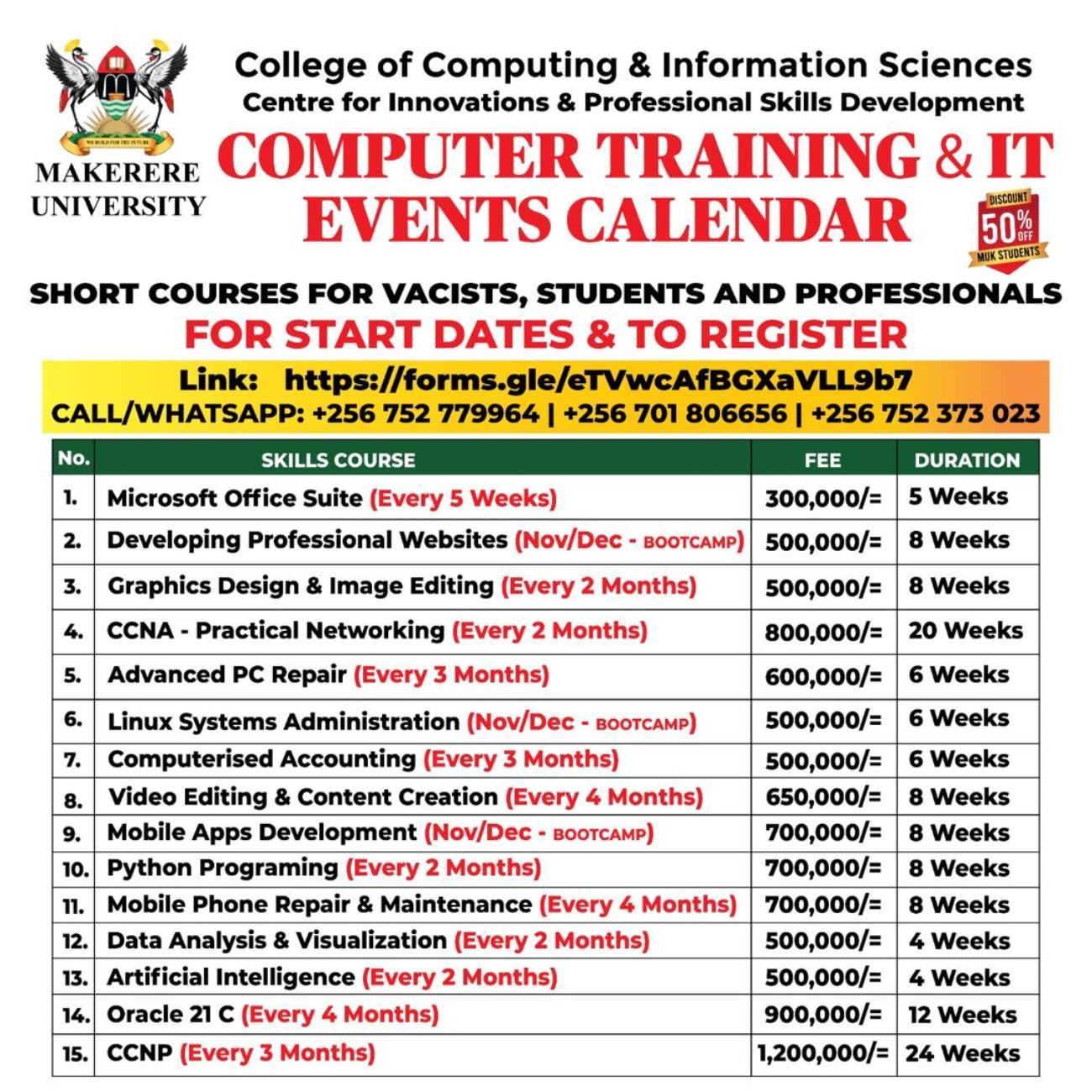 CoCIS CIPSD Short Courses for Vacists, Students and Professionals.