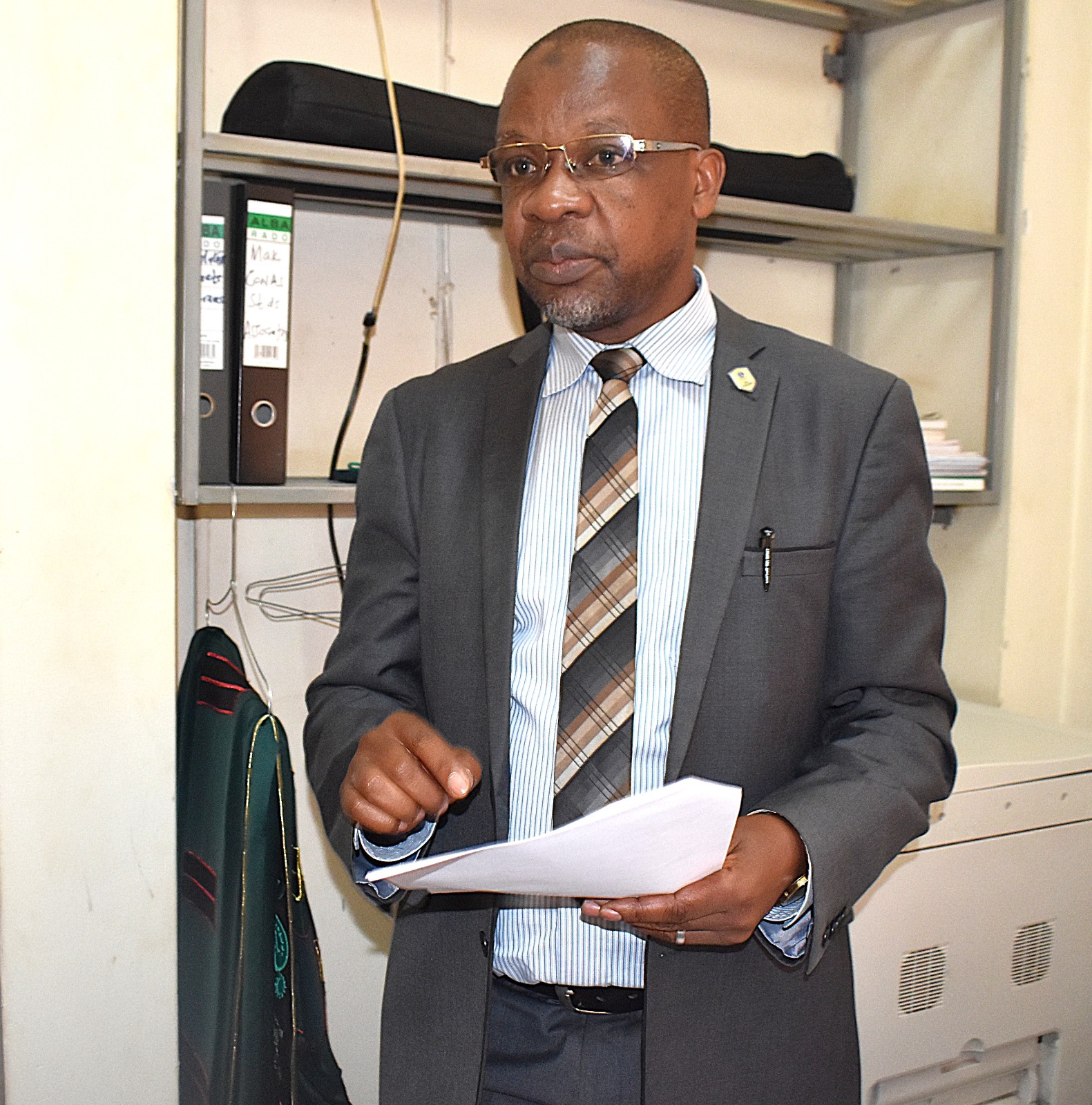 Prof. Juma Kasozi delivering his remarks. Prof. Michael Owor officially hands over office of Dean, School of Physical Sciences to Prof. David Ssevviiri for the next four years, effective 6th May 2026, on 28th May 2026, College of Natural Sciences (CoNAS), Makerere University, Kampala Uganda, East Africa.