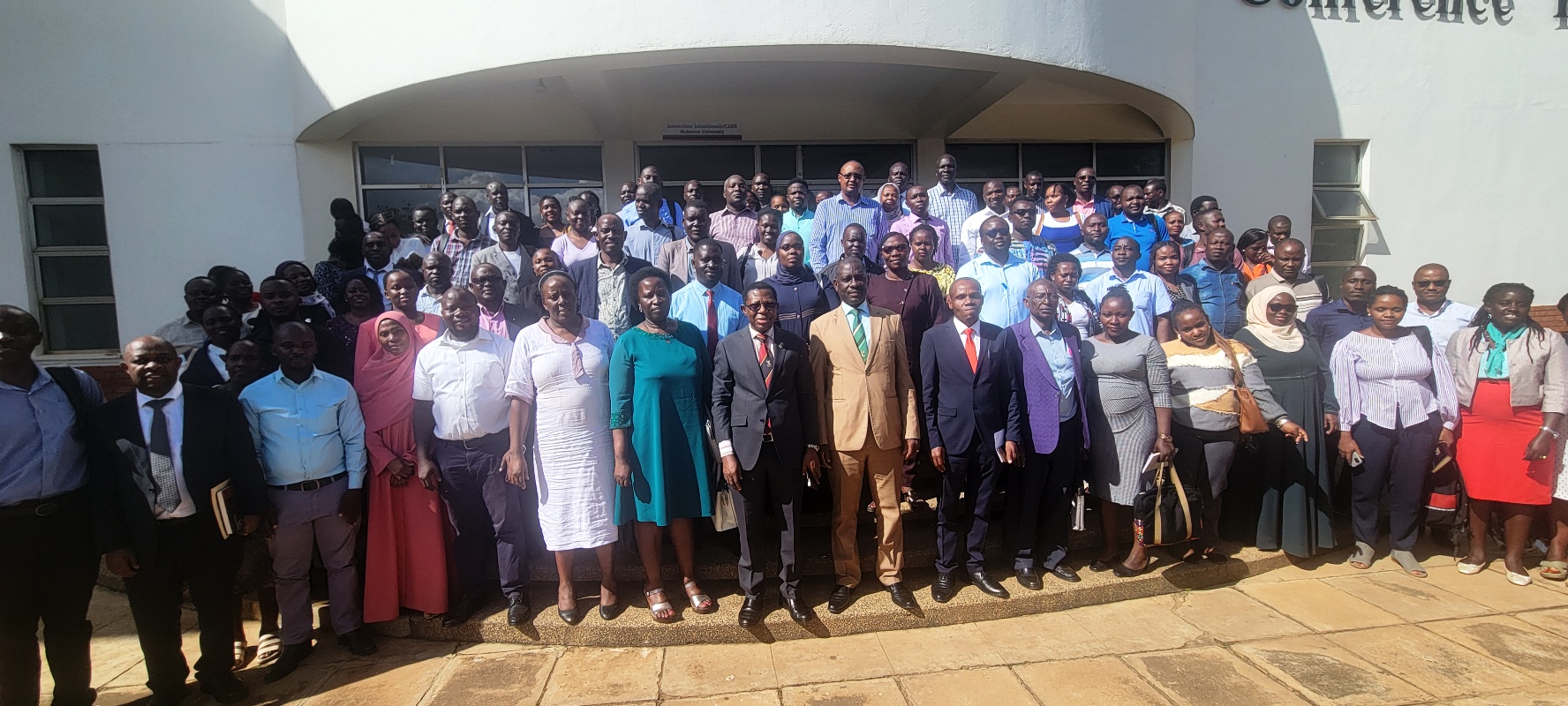 A group photo of participants at the PhD Cohort 11 Orientation. Directorate of Graduate Training orientation of PhD Cohort 11 (2025/2026) presided over by Academic Registrar, Prof. Buyinza Mukadasi, April, 2026, School of Food Technology, Nutrition and Bioengineering Conference Hall, CAES, Makerere University, Kampala Uganda, East Africa.