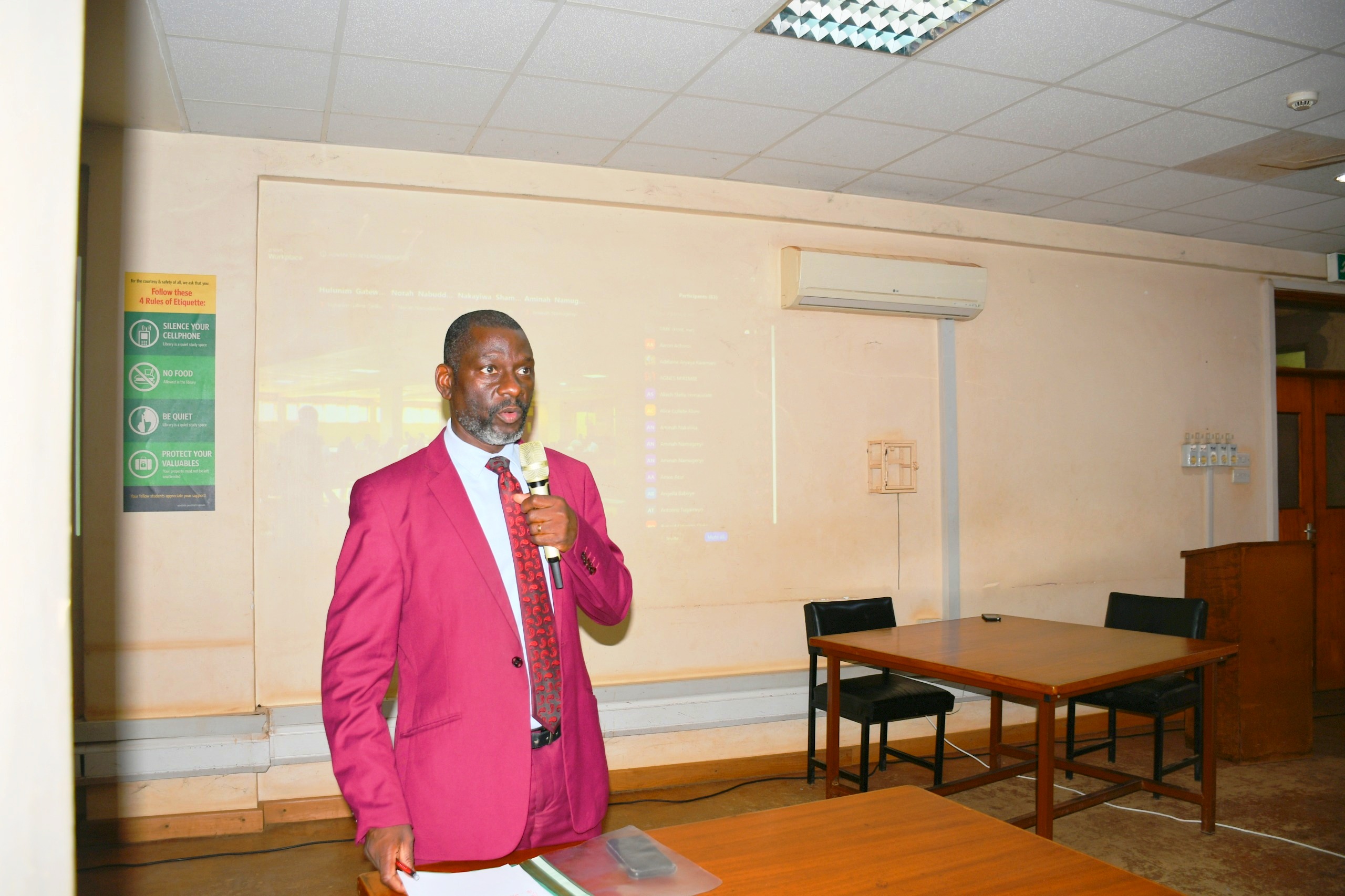 Prof. Julius Kikooma puts his challenge across to PhD students. Closure of a 10-day PhD cross-cutting training in Advanced Research Methods organized by the Directorate of Graduate Training and supported by iCARTA as part of efforts to strengthen doctoral education and research capacity, 25th May 2026, Main Library Room 24/7, Makerere University, Kampala Uganda, East Africa.