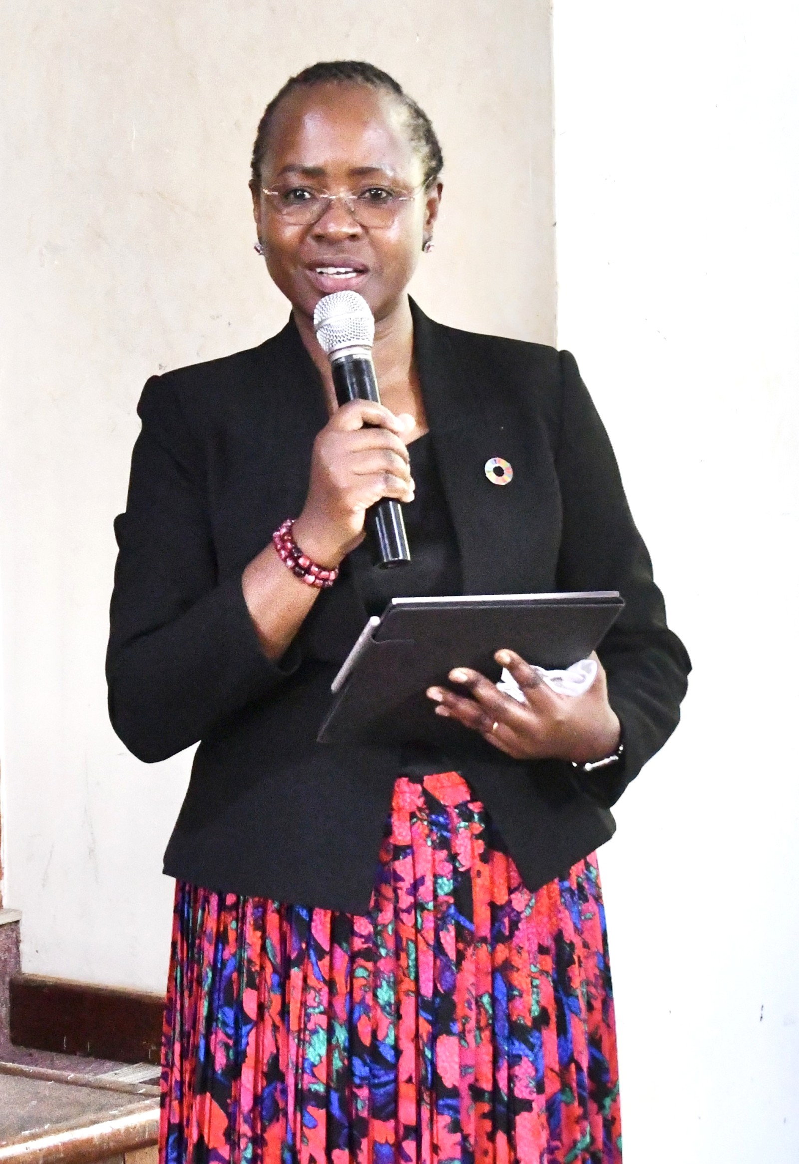 The DVCAA, Prof. Sarah Ssali delivering her remarks. Management strategic engagement with staff at the College of Agricultural and Environmental Sciences (CAES), 11 May 2026, Conference Hall, School of Food Technology, Nutrition and Bioengineering, Makerere University, Kampala Uganda.