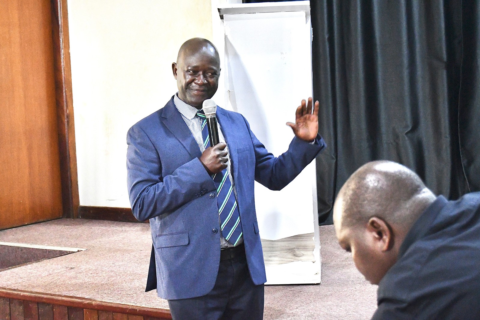 The Deputy Principal, Prof. Yazidhi Bamutaze presenting the CAES research trajectory. Management strategic engagement with staff at the College of Agricultural and Environmental Sciences (CAES), 11 May 2026, Conference Hall, School of Food Technology, Nutrition and Bioengineering, Makerere University, Kampala Uganda.