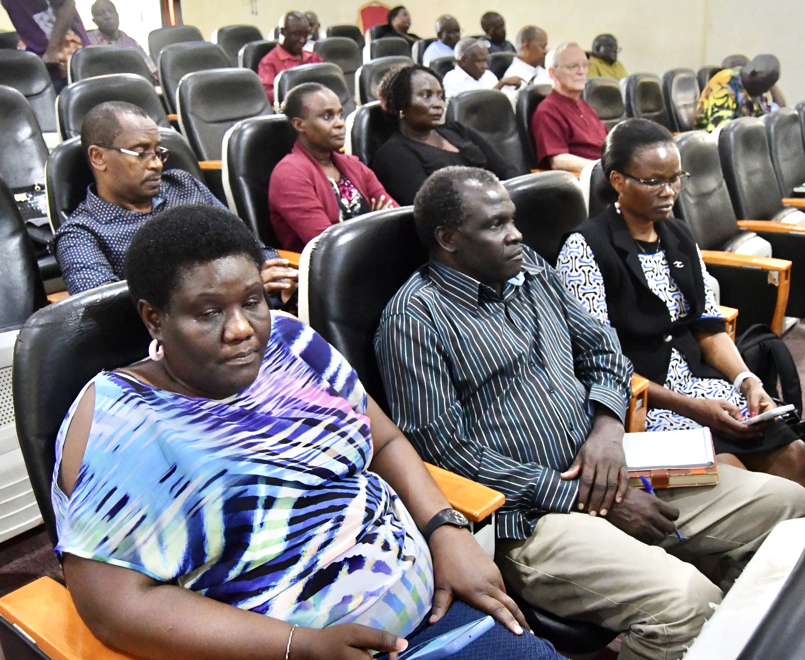 Some of the CAES members of staff during the meeting with Senior Management on 11th May 2026. Management strategic engagement with staff at the College of Agricultural and Environmental Sciences (CAES), 11 May 2026, Conference Hall, School of Food Technology, Nutrition and Bioengineering, Makerere University, Kampala Uganda.