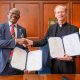 The Vice Chancellor, Prof. Barnabas Nawangwe (L) and the ND 18th President, Rev. Robert A. Dowd shake hands after signing the MoU. Makerere University Kampala, Uganda and the University of Notre Dame, South Bend, Indiana, USA (ND) sign MOU, which opens opportunities for collaboration between the two historic and leading research institutions in the areas of staff and student exchange, joint research and training, joint supervision of graduate students, and others, May 2026.