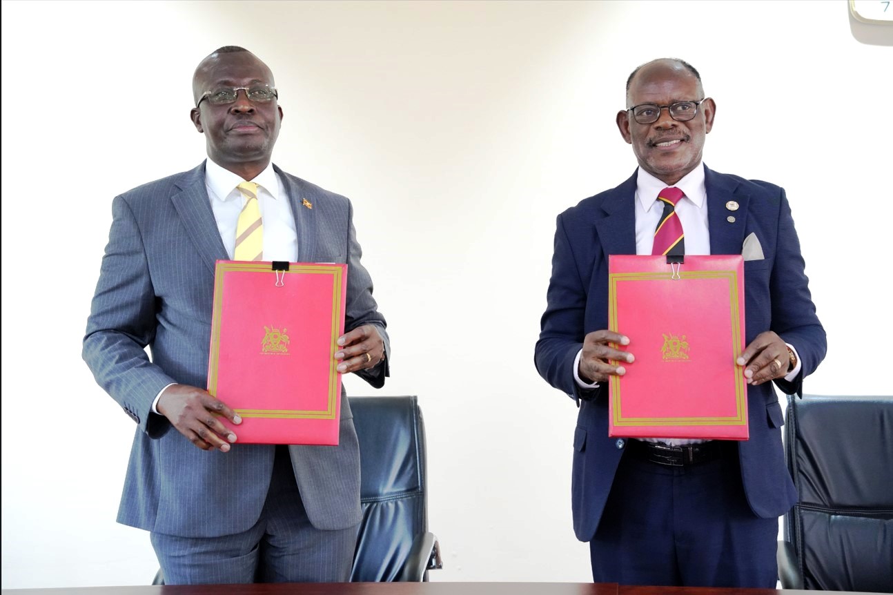 Hon. John Mulimba (Left) and Professor Barnabas Nawangwe (Right) display the signed addendum. The Regional Universities Forum for Capacity Building in Agriculture (RUFORUM) signing of an addendum to the 2004 existing agreement with the Government of Uganda confirming the status of RUFORUM as an international organization with diplomatic status in Uganda by Minister of State for Foreign Affairs in charge of Regional Affairs, Honorable. John Mulimba, on behalf of the Government of Uganda, and Professor Barnabas Nawangwe, Vice Chancellor of Makerere University, representing the RUFORUM Board 30th April 2026, Kampala Uganda, East Africa.