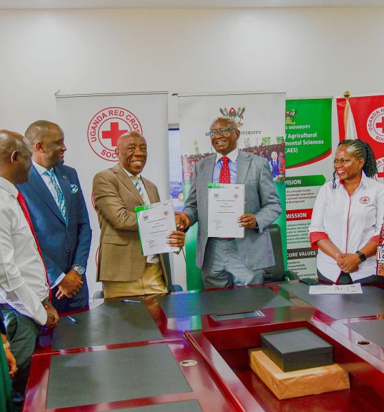 Makerere University DVCFA, Prof. Henry Alinaitwe, and Uganda Red Cross Society Secretary General, Mr. Robert Kwesigwa endorsed the MoU. Makerere University and Uganda Red Cross Society (URCS) sign Memorandum of Understanding (MoU) aimed at strengthening collaboration in research, training, innovation, and humanitarian service delivery, 19th May 2026, Main Building, Kampala, East Africa.