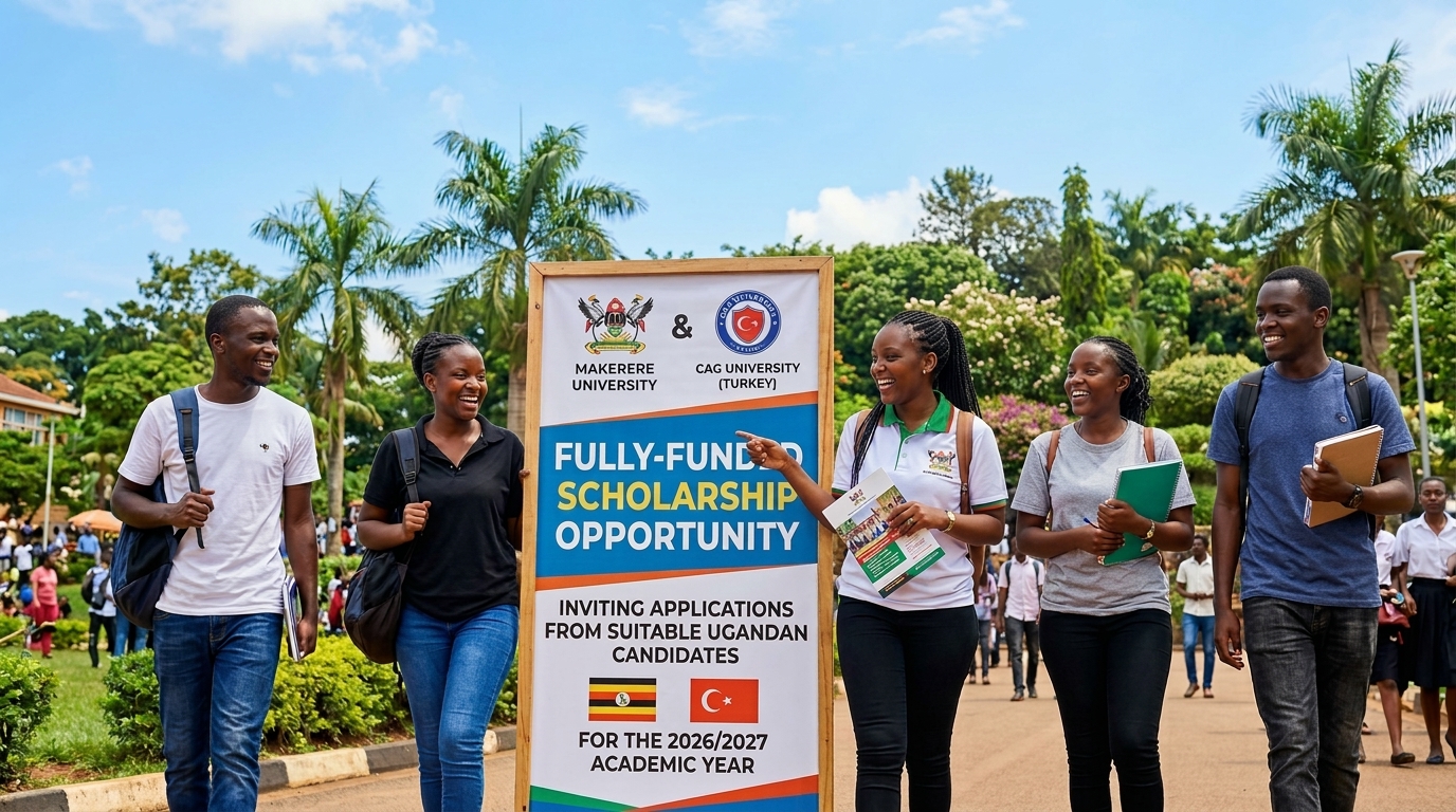 Makerere University, in partnership with Cag University, Turkey invites applications from suitable candidates from Uganda for a fully-funded Scholarship for the 2026/2027 Academic year. Image: Nano Banana 2
