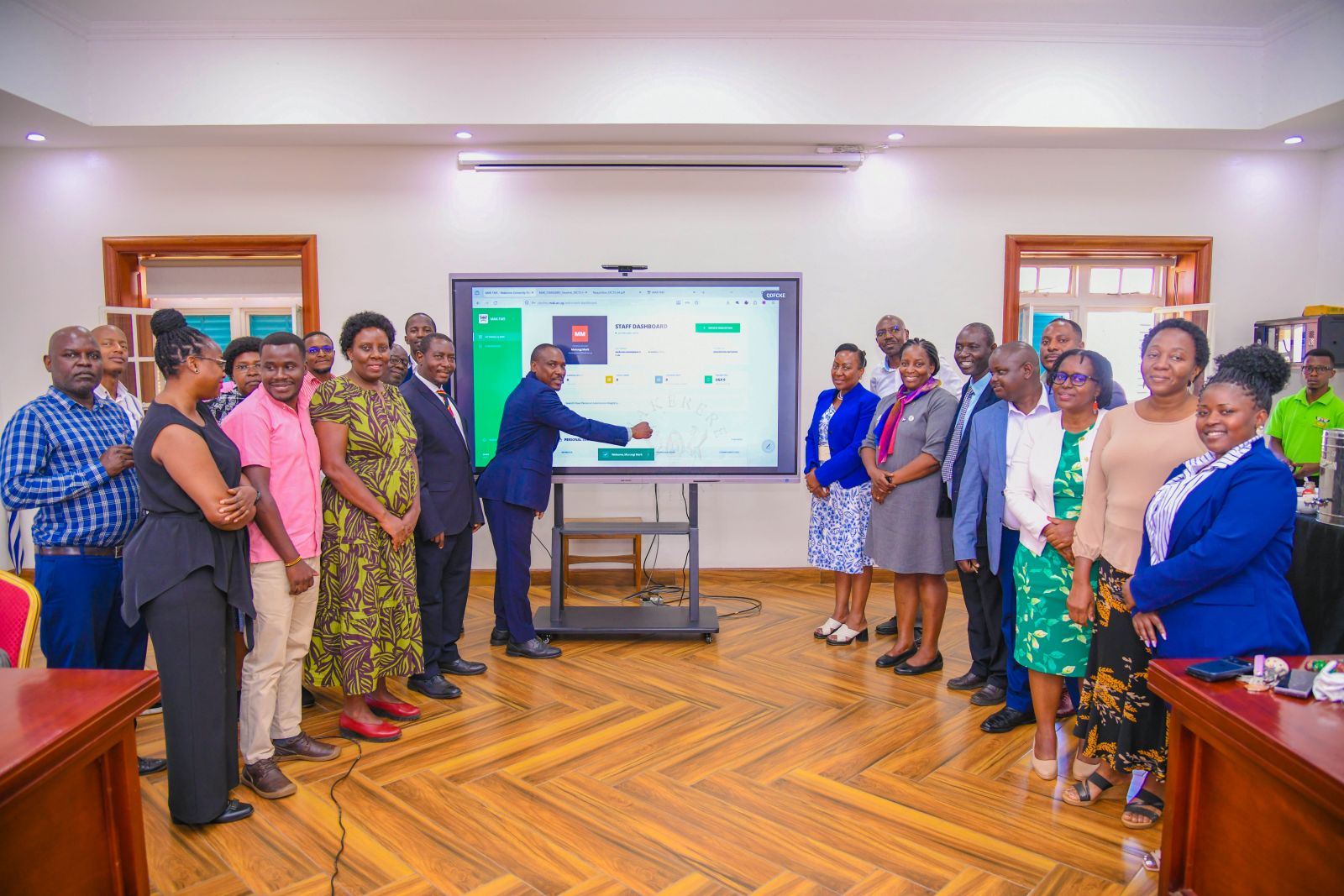 Prof. Tumps Ireeta - Ag. Deputy Vice Chancellor (Finance & Administration) launch the roadmap for upgrading the Mak FMS in Council Room on 17th June2026.