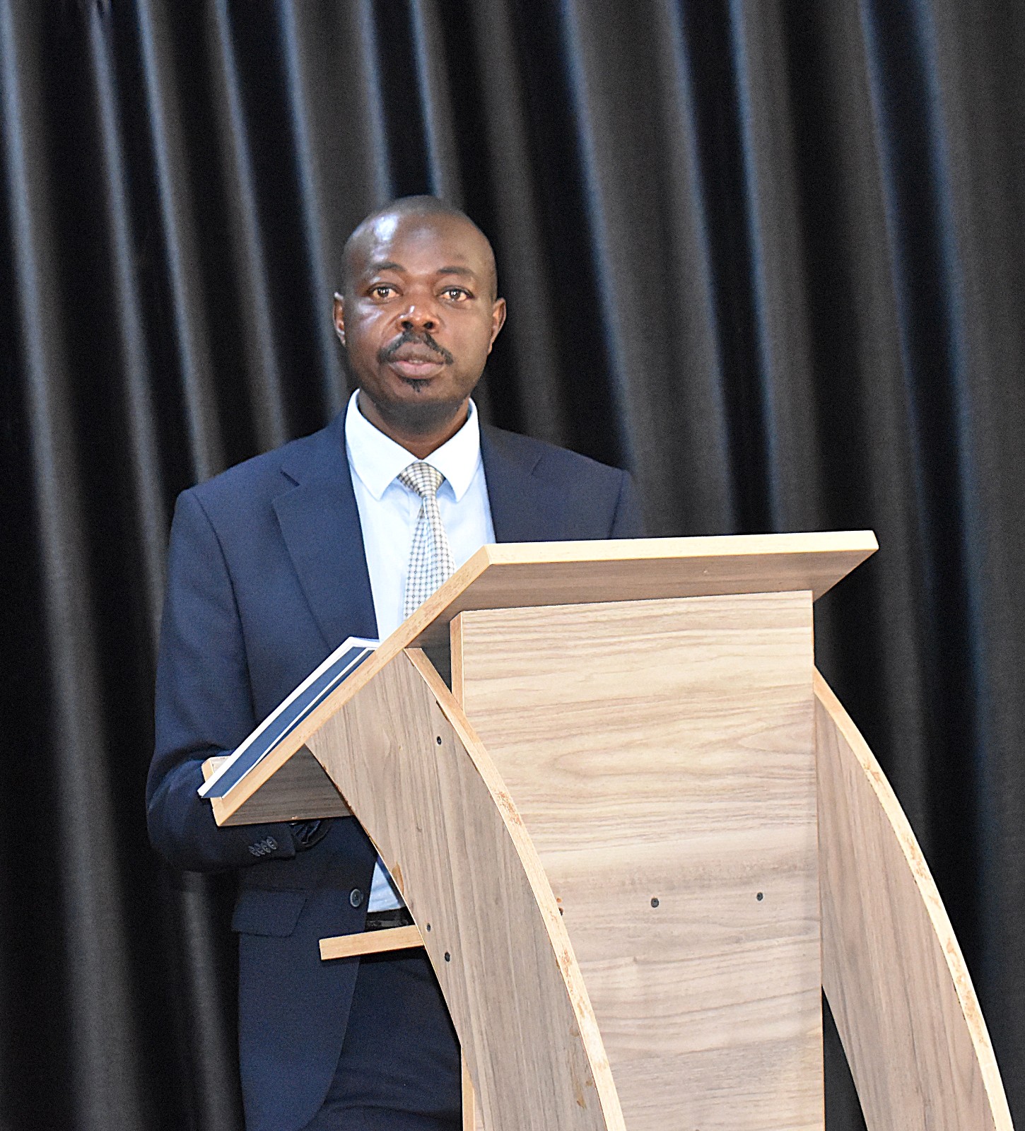 The incoming Head, Prof. Joshua Wanyama delivering his remarks at the ceremony. Prof. Isa Kabenge has officially hands over leadership of the Department of Agricultural and Biosystems Engineering (DABE) on 4th June 2026, School of Food Technology, Nutrition and Bioengineering Conference Hall, College of Agricultural and Environmental Sciences (CAES), Makerere University, Kampala Uganda, East Africa.