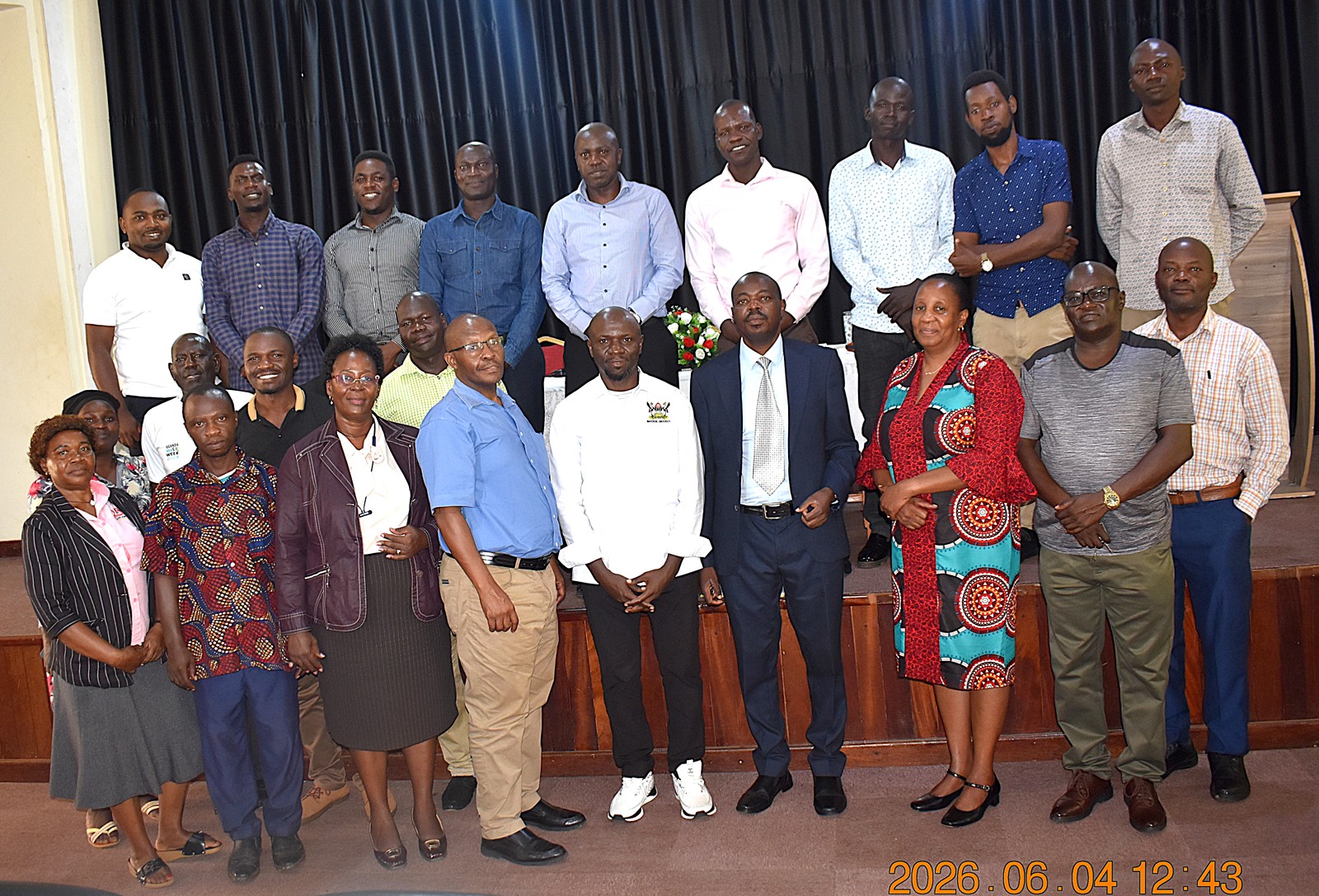 Members of staff from DABE together with the Dean of the SFTNB, Dr Julia Kigozi, the College HR and Bursar, and the outgoing and incoming heads at the handover ceremony. Prof. Isa Kabenge has officially hands over leadership of the Department of Agricultural and Biosystems Engineering (DABE) on 4th June 2026, School of Food Technology, Nutrition and Bioengineering Conference Hall, College of Agricultural and Environmental Sciences (CAES), Makerere University, Kampala Uganda, East Africa.