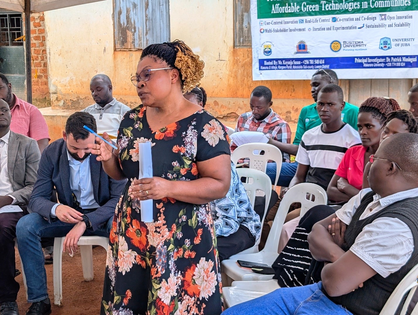Dr. Margeret Namugwanya from Kyambogo University sharing her views. Towards a Clean Energy and Zero-Emission Society in East Africa: Strengthening Academic and Community Collaboration in Outreach, Training, and Research for Green Growth and a Healthy Environment (TORCH) Project Living Lab model project engagement, 4th May 2026 in Kawumu Village, Luwero District Uganda, East Africa with participation from Makerere University, BOKU University (Austria), Kabale University, academia, local communities, civil society, and international institutions.