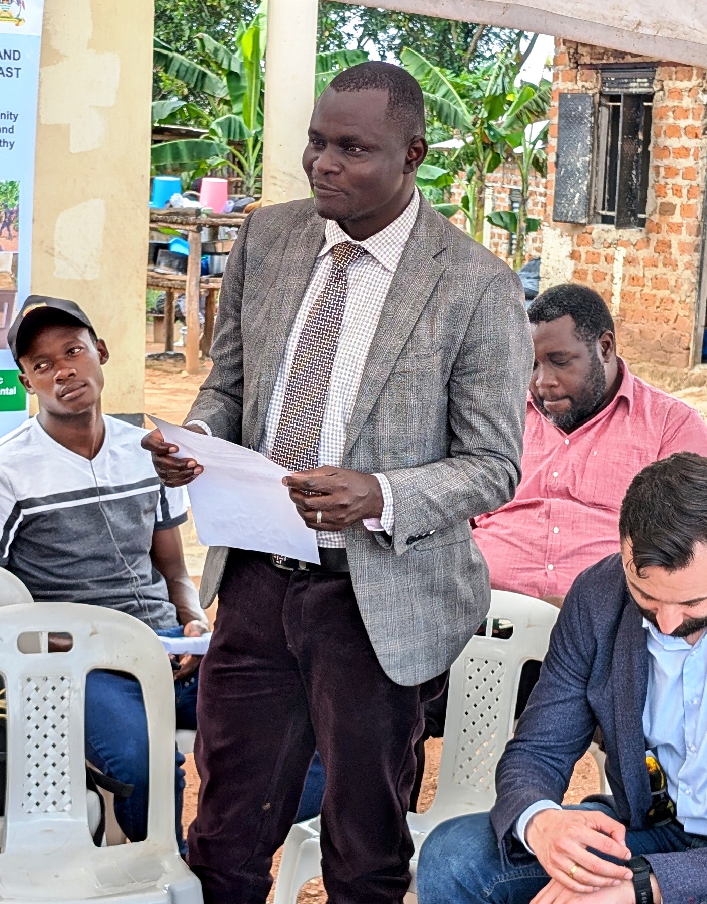 Prof. Phelix Businge Mbabazi, TORCH Coordinator at Kabale University sharing insights on community collaboration with academia. Towards a Clean Energy and Zero-Emission Society in East Africa: Strengthening Academic and Community Collaboration in Outreach, Training, and Research for Green Growth and a Healthy Environment (TORCH) Project Living Lab model project engagement, 4th May 2026 in Kawumu Village, Luwero District Uganda, East Africa with participation from Makerere University, BOKU University (Austria), Kabale University, academia, local communities, civil society, and international institutions.