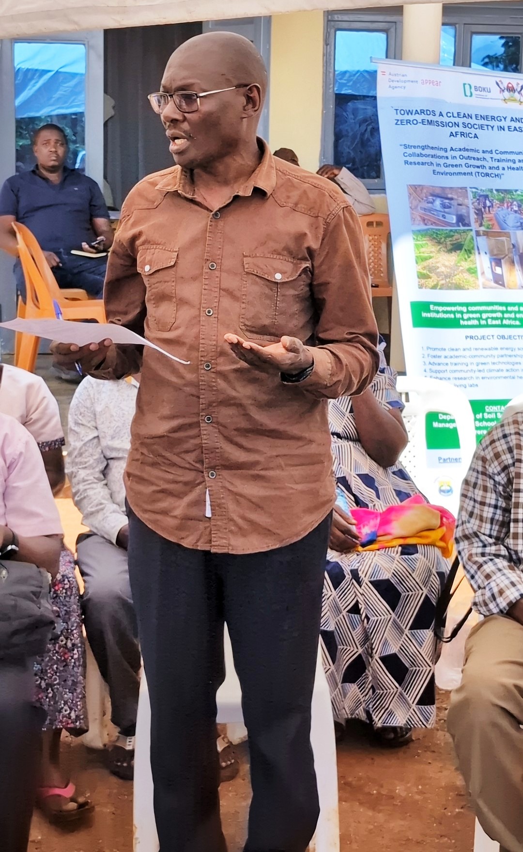 Prof. Twaha Ali Basamba from the Department of Soil Science and Land Use Management at Makerere University. Towards a Clean Energy and Zero-Emission Society in East Africa: Strengthening Academic and Community Collaboration in Outreach, Training, and Research for Green Growth and a Healthy Environment (TORCH) Project Living Lab model project engagement, 4th May 2026 in Kawumu Village, Luwero District Uganda, East Africa with participation from Makerere University, BOKU University (Austria), Kabale University, academia, local communities, civil society, and international institutions.