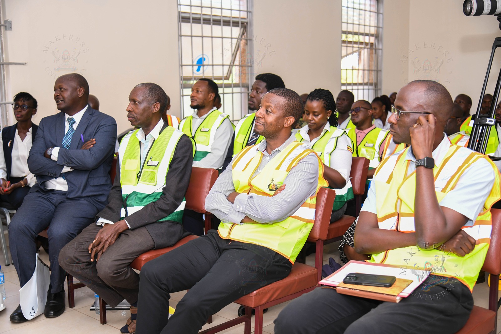 R-L: Eng. Ezra Sekadde, Eng. Brian Buhanda, Prof. Anthony Mugagga, Arch. Dr. Kenneth Ssemwogerere and other stakeholders at the site handover. Vice Chancellor, Prof. Barnabas Nawangwe hands over CCE (Complex) Hall of Residence Site to National Enterprise Corporation (NEC) Managing Director and CEO, Lt. Gen. James Mugira for renovation and overhaul works, Friday, 26th June 2026, Makerere University, Kampala Uganda, East Africa.