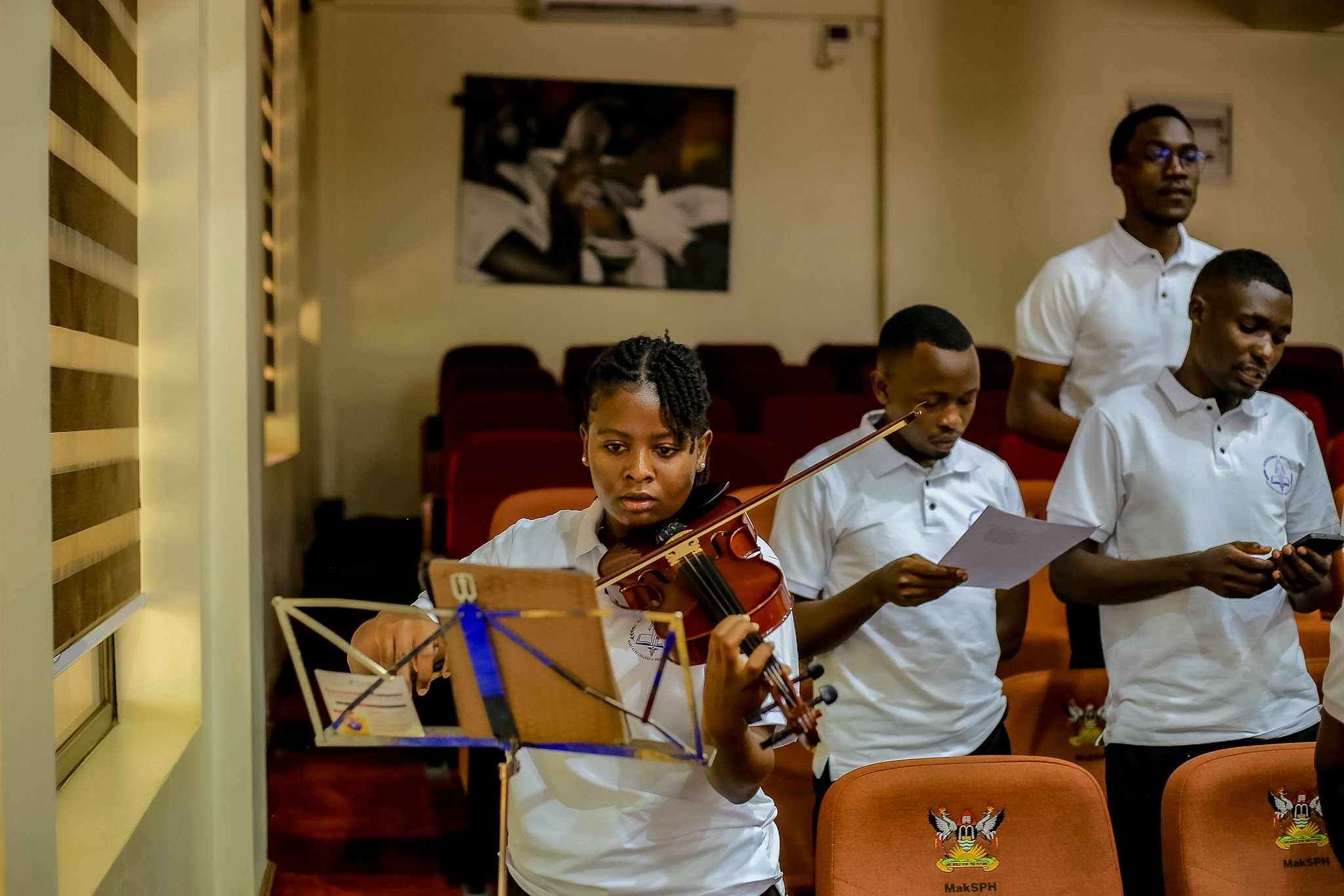 Students perform during the Second Cadaver Commemoration Ceremony. Second Cadaver Commemoration Ceremony organized by the Makerere Students' Anatomy Society under the Department of Anatomy, College of Health Sciences (CHS) on June 11, 2026 at Makerere University School of Public Health Auditorium, Main Campus, Eastern Gate, Kampala Uganda, East Africa.
