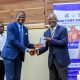 Prof. Elisa Mwaka (L) presents a plaque to keynote speaker, Rev. Prof. Dr. Samuel Luboga at the Second Cadaver Commemoration Ceremony on 11th June 2026. Second Cadaver Commemoration Ceremony organized by the Makerere Students' Anatomy Society under the Department of Anatomy, College of Health Sciences (CHS) on June 11, 2026 at Makerere University School of Public Health Auditorium, Main Campus, Eastern Gate, Kampala Uganda, East Africa.