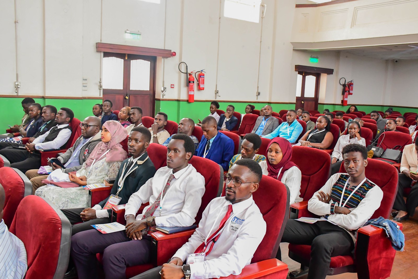 Some of the students in the audience. Inter-University Symposium on Pan-Africanism and Reparatory Justice held ahead 21st May 2025 of the Africa Day Celebrations with over 23 participating Universities, Main Hall, Makerere University, Kampala Uganda, East Africa.