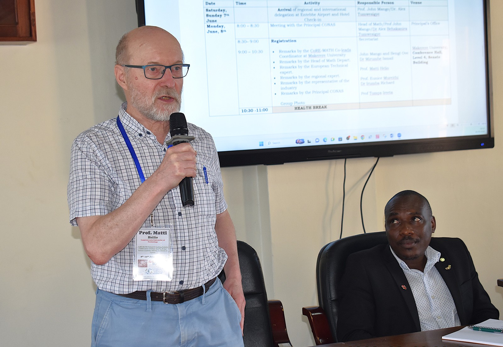 European technical expert, Prof. Matti Heilio discussed the global evolution of industrial mathematics. Department of Mathematics three-day workshop aimed at enhancing the contribution of mathematics to sustainable development as part of the Africa-Europe Cluster of Research Excellence in Mathematics (CoRE-MATH) initiative, implemented in collaboration with the NORHED II project, Mathematics for Sustainable Development (Math4SDG), 8th-10th June 2026, Makerere University, Kampala Uganda, East Africa.