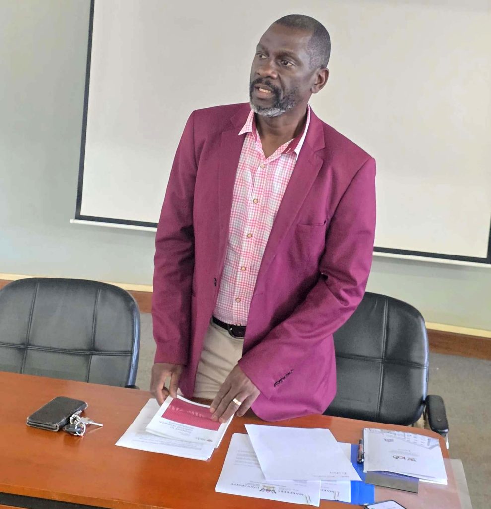 Prof. Julius Kikooma addresses participants. Directorate of Graduate Training launches thesis completion grant aimed at supporting PhD students to complete their research, improve completion rates, and align academic work with Uganda’s national development priorities, 8th June, 2026, Telepresence Hall, Senate Building, Makerere University, Kampala, East Africa.