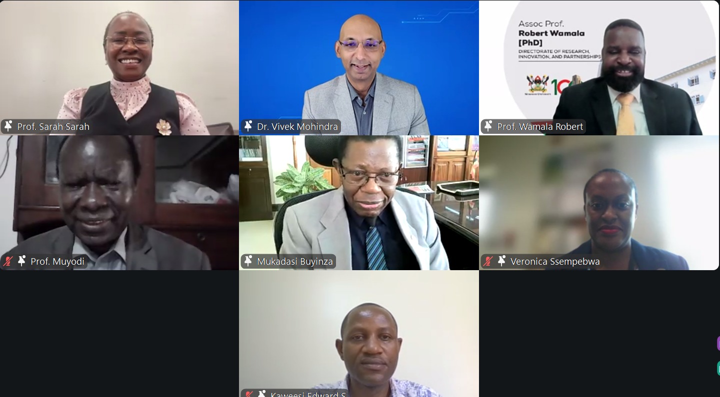 A screenshot of participants during the online engagement with by international AI consultant Dr. Vivek Mohindra on 4th June 2026. Makerere University, Kampala Uganda, East Africa.