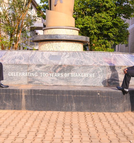 Hon. Justice Dr. Mumba Malila (L) and Hon. Justice Dr. Flavian Zeija enjoy a warm moment at the Makerere@100 Monument on 15th June 2026, Makerere University, Kampala Uganda, East Africa. Courtesy Visit of the Chief Justice of the Republic of Zambia, Hon. Justice Dr. Mumba Malila and the Chief Justice of Uganda, Hon. Justice Dr. Flavian Zeija on sidelines of the African Chief Justices' Forum on Alternative Dispute Resolution (ADR) leadership handover ceremony, 16th June 2026, Makerere University, Kampala Uganda.