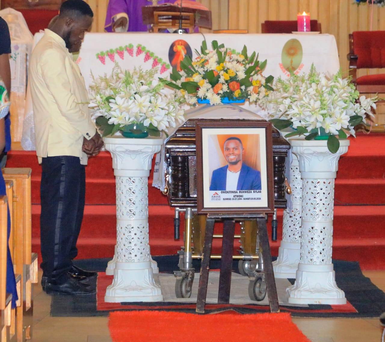 Sylas Ruhweza's casket lies in the chapel. Requiem Mass in respect of Mr. Sylas Ruhweza, the first President of the Mastercard Foundation Scholars Alumni Community at Makerere University, 30th May 2026, St. Augustine Chapel, Kampala Uganda, East Africa.