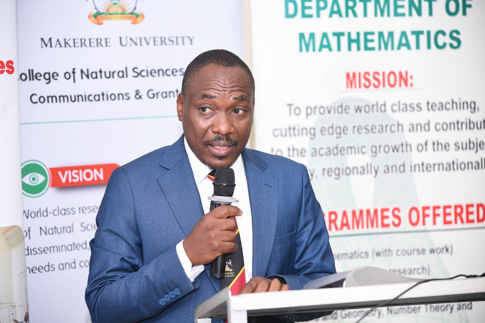 The Principal of CoNAS, Prof. Winston Tumps Ireeta briefing the Senior Management team about the status of graduate training and research at the College. The Vice Chancellor, Prof. Barnabas Nawangwe and Management's engagement with the College of Natural Sciences (CoNAS) Leadership and Staff, 19th June 2026, Makerere University, Kampala Uganda, East Africa.