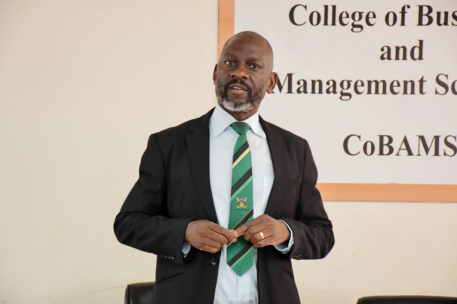 Prof. Julius Kikooma. The Vice Chancellor, Prof. Barnabas Nawangwe calls upon members of faculty and researchers at the College of Business and Management Sciences (CoBAMS) to harness the power of graduate training to change Africa’s research trajectory, 15th June 2026, School of Business Conference Room, Makerere University, Kampala Uganda, East Africa.