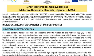 Call for Applications: Post-Doctoral Fellowship in Biostatistics – SUPPORT Project. Application deadline: 22nd July 2026. Makerere University, Kampala Uganda, East Africa.