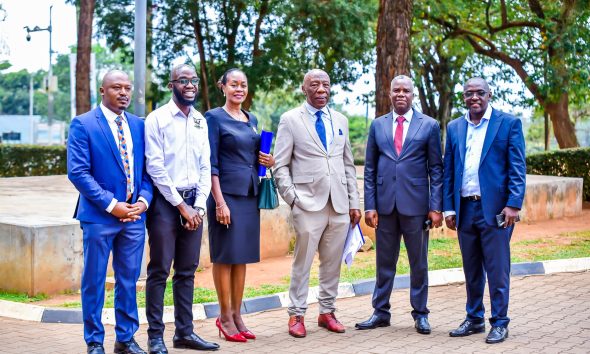 Left to Right: Dr. Rodney Rugyema, Mr. Arthur Akatwijuka, Dr. Winfred Namuwonge Kabumbuli, Prof. Henry Alinaitwe, the keynote speaker Dr. Gervais Ndayizeye and Mr. Julius Mucuguzi at the official opening of EAUDC2026 on 27th July 2026. Yusuf Lule Central Teaching Facility, Makerere University, Kampala Uganda.