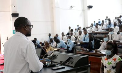 Prof. Bruce Kirenga addresses the senior six students and their teachers on 10th July 2026. Makerere University College of Health Sciences (MakCHS) Career Fair for Ngora High School and Wiggins Secondary School guiding senior six science students on careers in health sciences and introducing them to the wide range of academic programmes offered by the College, 10th July 2026, Mulago Hospital Complex, Kampala Uganda, East Africa.
