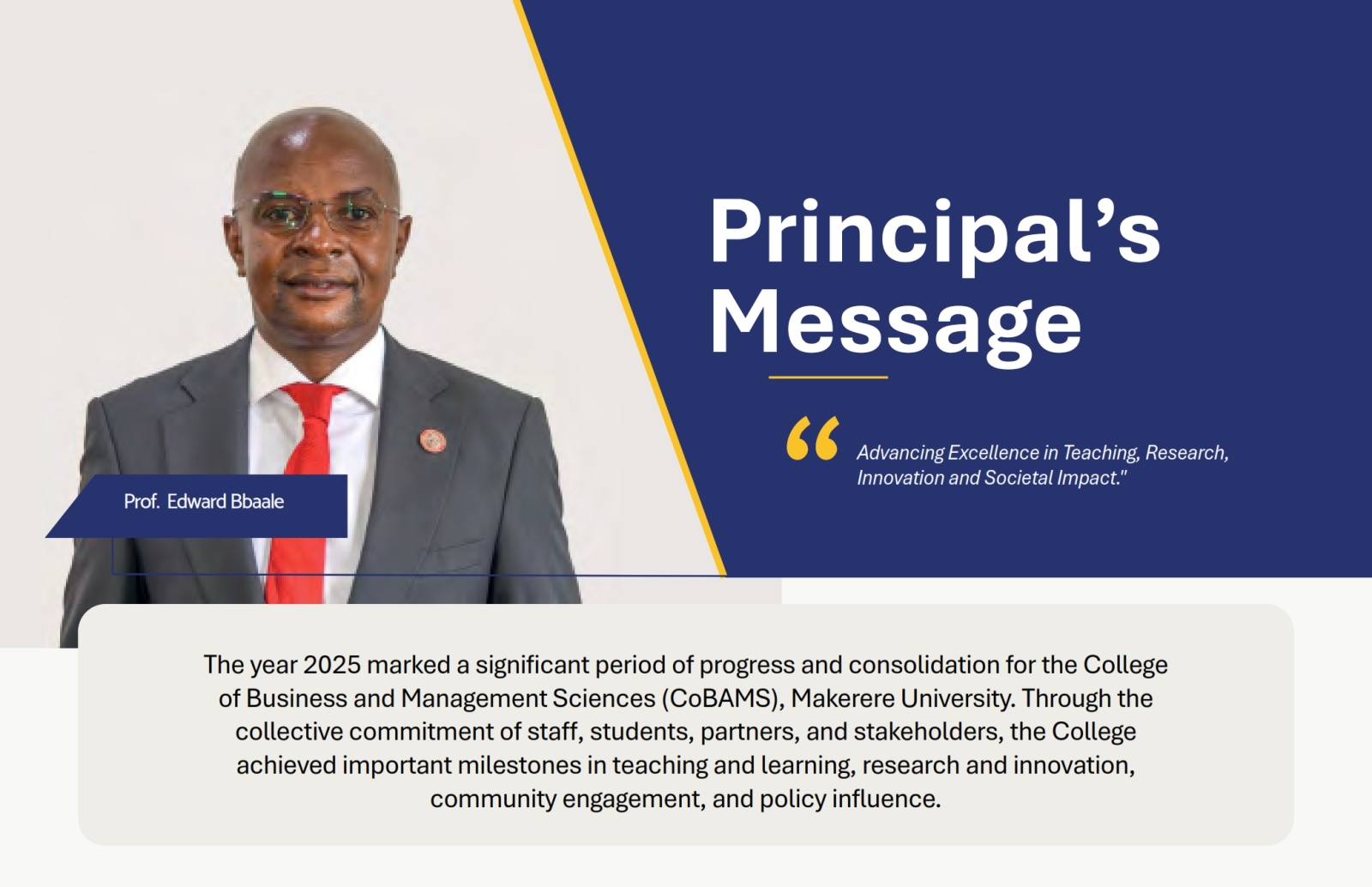 Prof. Edward Bbaale, Principal, College of Business and Management Sciences (CoBAMS), Annual Report 2025. Makerere University, Kampala Uganda, East Africa.