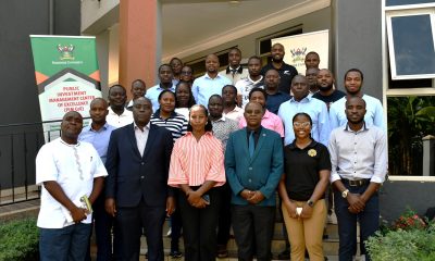 Mr. Henry Mwanja and Prof. Edward Bbaale pose for a group photo with participants on 3rd July 2026. Public Investment Management Centre of Excellence (PIM CoE), Makerere University, Kampala in partnership with the Ministry of Finance, Planning and Economic Development (MoFPED) graduation of two-week training of the fourth cohort of the Capacity Enhancement and Hands-on Training on the Guidelines for Financial Clearance and the Certificate of Financial Implications (CFI) – Integrated Regulatory Cost-Benefit Analysis. 3rd July 2026, Pearl on the Nile Hotel, Jinja, Uganda, East Africa.