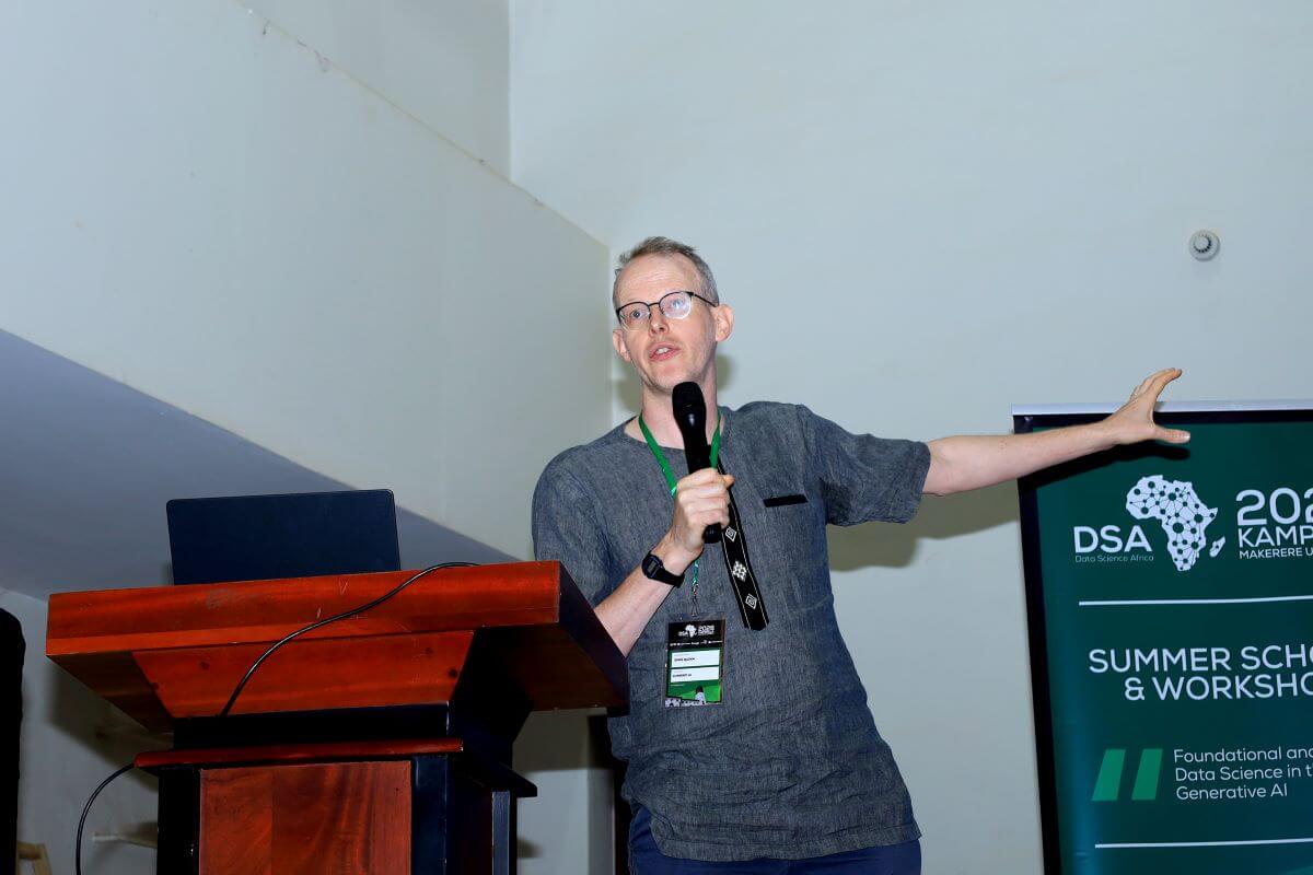 Dr. John Quinn presenting during the conference. 14th Data Science Africa (DSA), Theme: "Foundational and Practical Data Science in the Age of Generative AI”, 20th - 24th July, 2026, Makerere University, Kampala Uganda, East Africa and Online.
