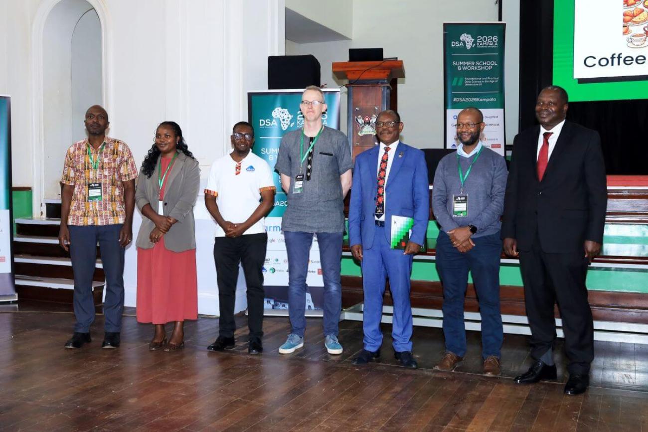Prof. Barnabas Nawangwe (3rd Right) with Prof. Tonny Oyana (Right) and Data Science Africa officials at the opening ceremony. 14th Data Science Africa (DSA), Theme: "Foundational and Practical Data Science in the Age of Generative AI”, 20th - 24th July, 2026, Makerere University, Kampala Uganda, East Africa and Online.